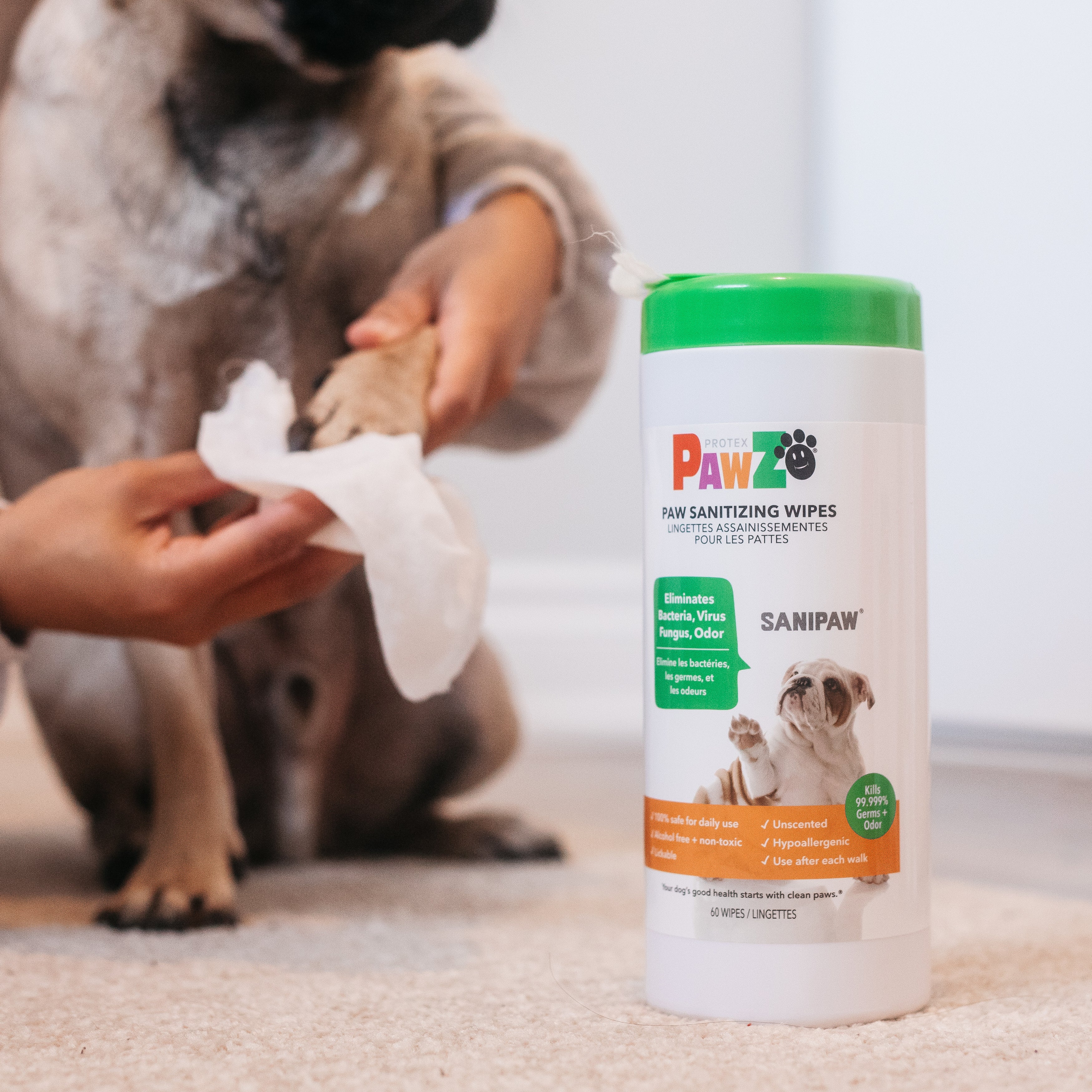 PawZ SANIPAW® Unscented, Odor-Eliminating Paw Wipes for Dogs – PawzDogBoots