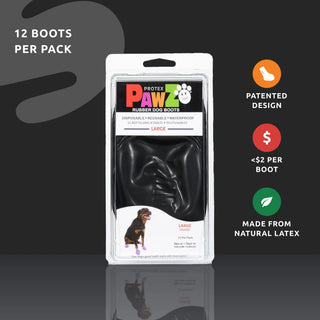 PawZ Rubber Dog Boots, 12 Boots, Black